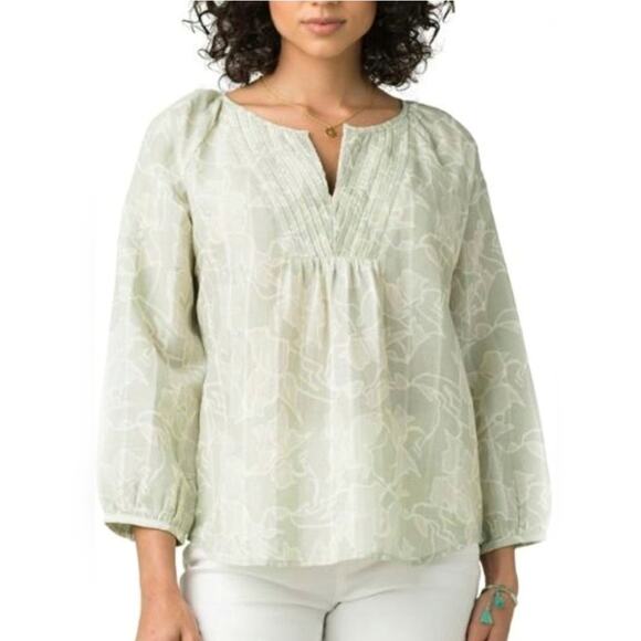 Prana Women's Leonardo Blouse Green White Size Small - Picture 1 of 9